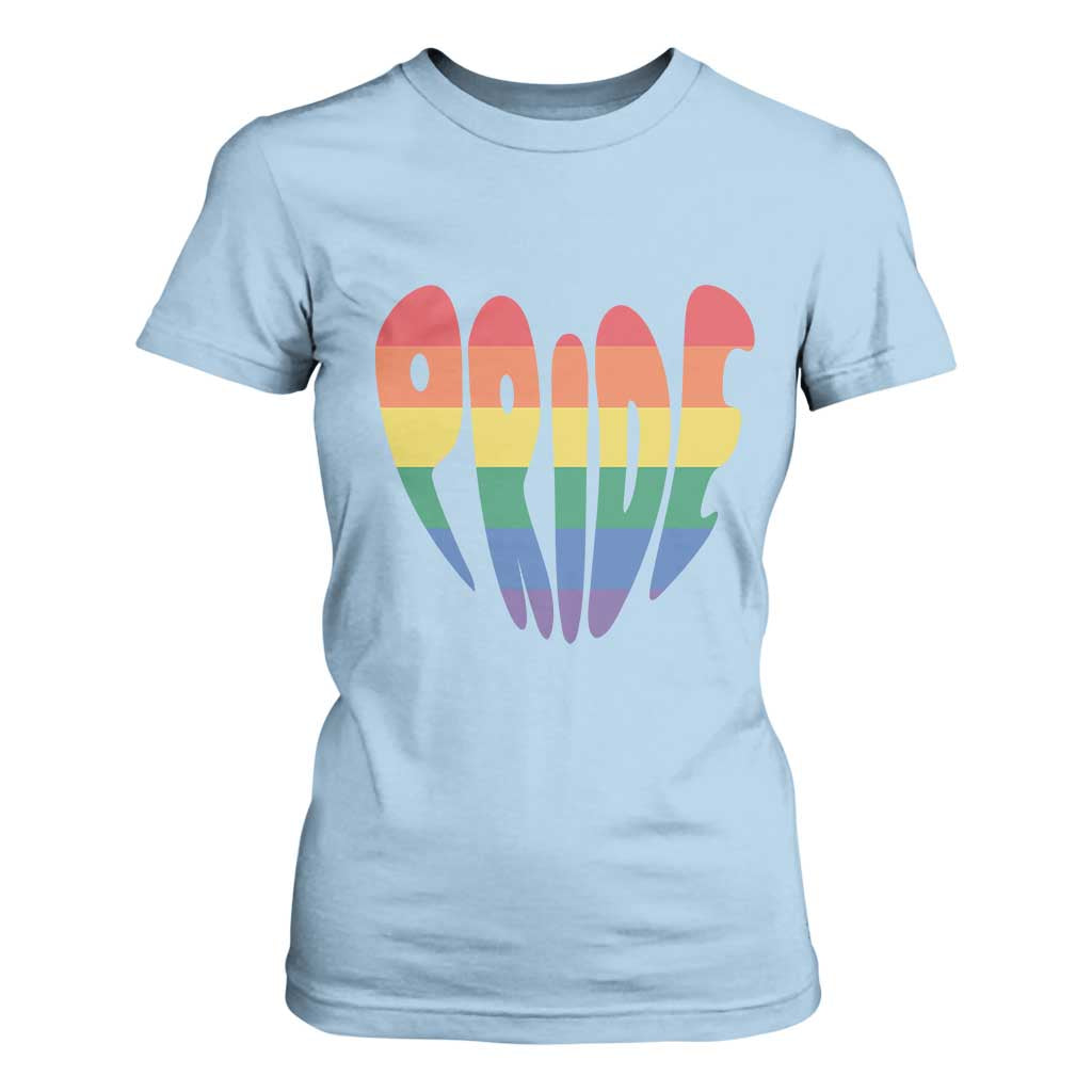 Rainbow Heart Pride T Shirt For Women LGBTQ Support Graphic TS12 Light Blue Print Your Wear