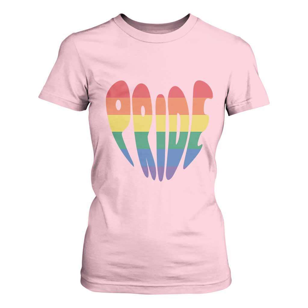 Rainbow Heart Pride T Shirt For Women LGBTQ Support Graphic TS12 Light Pink Print Your Wear