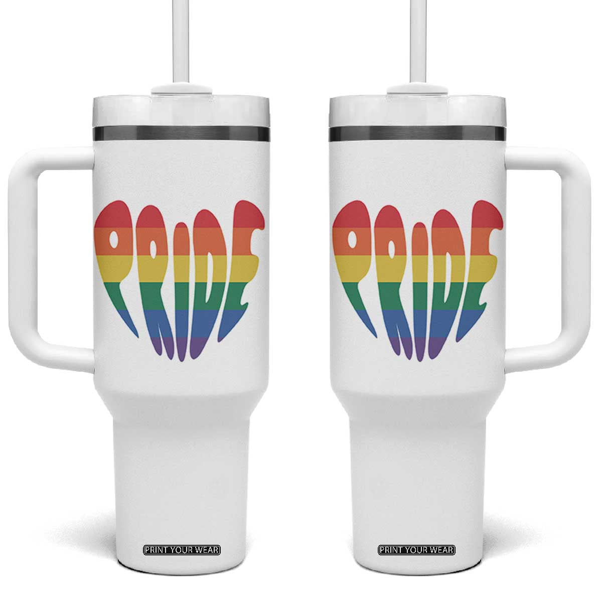 Rainbow Heart Pride Tumbler With Handle LGBTQ Support Graphic TS12 One Size: 40 oz White Print Your Wear