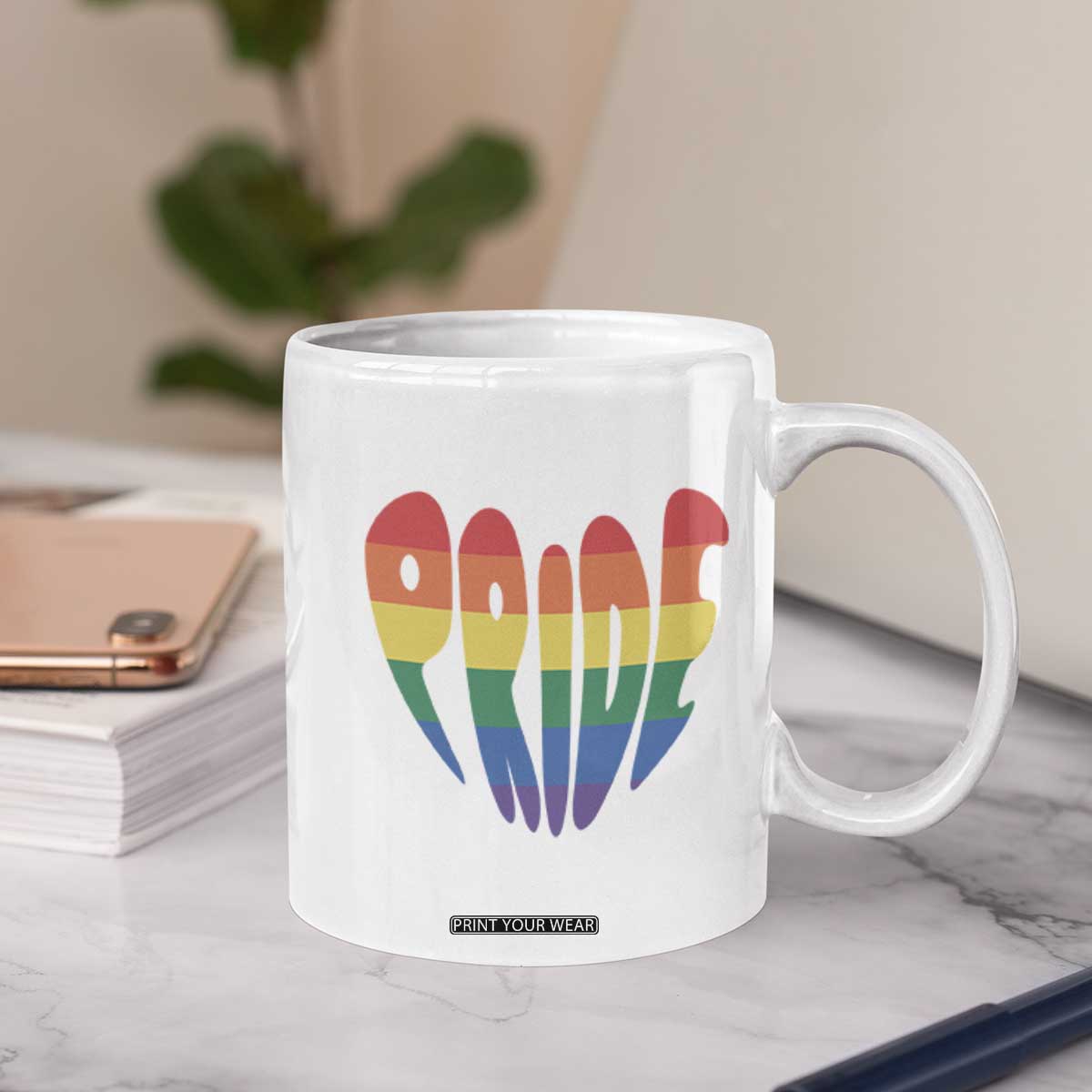 Rainbow Heart Pride Coffee Mug LGBTQ Support Graphic TS12 Print Your Wear