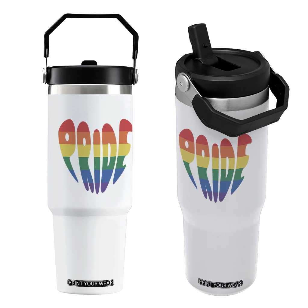 Rainbow Heart Pride Flip Straw Tumbler LGBTQ Support Graphic TS12 One Size: 30 oz White Print Your Wear
