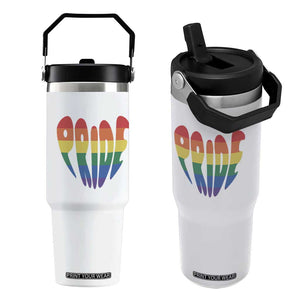 Rainbow Heart Pride Flip Straw Tumbler LGBTQ Support Graphic TS12 One Size: 30 oz White Print Your Wear