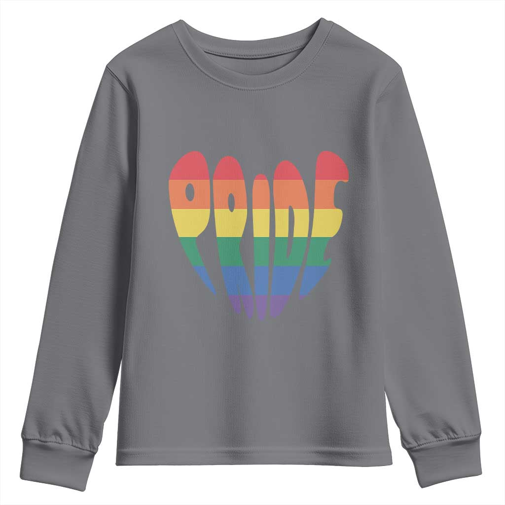 Rainbow Heart Pride Youth Sweatshirt LGBTQ Support Graphic TS12 Charcoal Print Your Wear