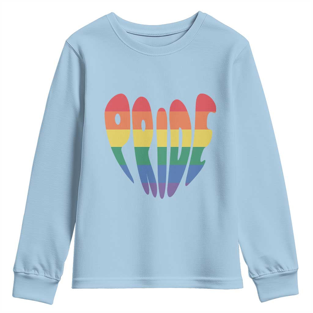 Rainbow Heart Pride Youth Sweatshirt LGBTQ Support Graphic TS12 Light Blue Print Your Wear