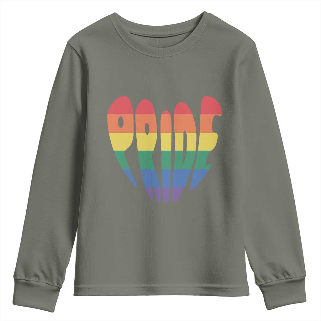 Rainbow Heart Pride Youth Sweatshirt LGBTQ Support Graphic TS12 Military Green Print Your Wear