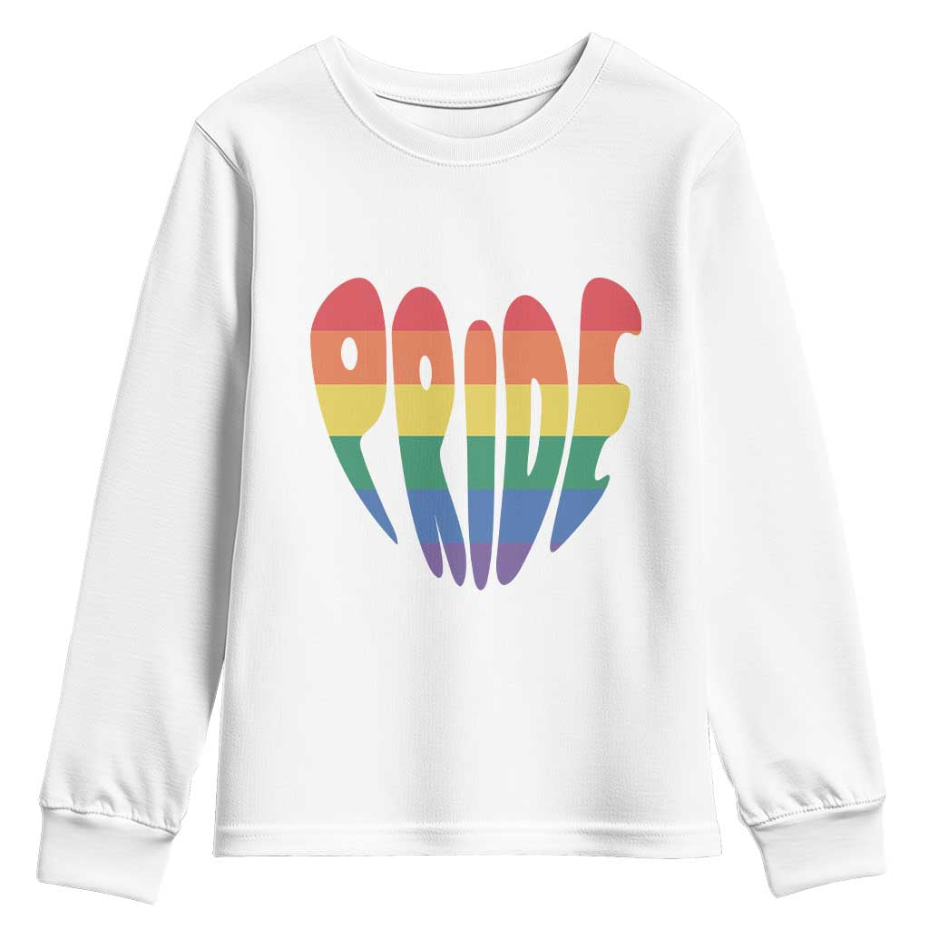 Rainbow Heart Pride Youth Sweatshirt LGBTQ Support Graphic TS12 White Print Your Wear