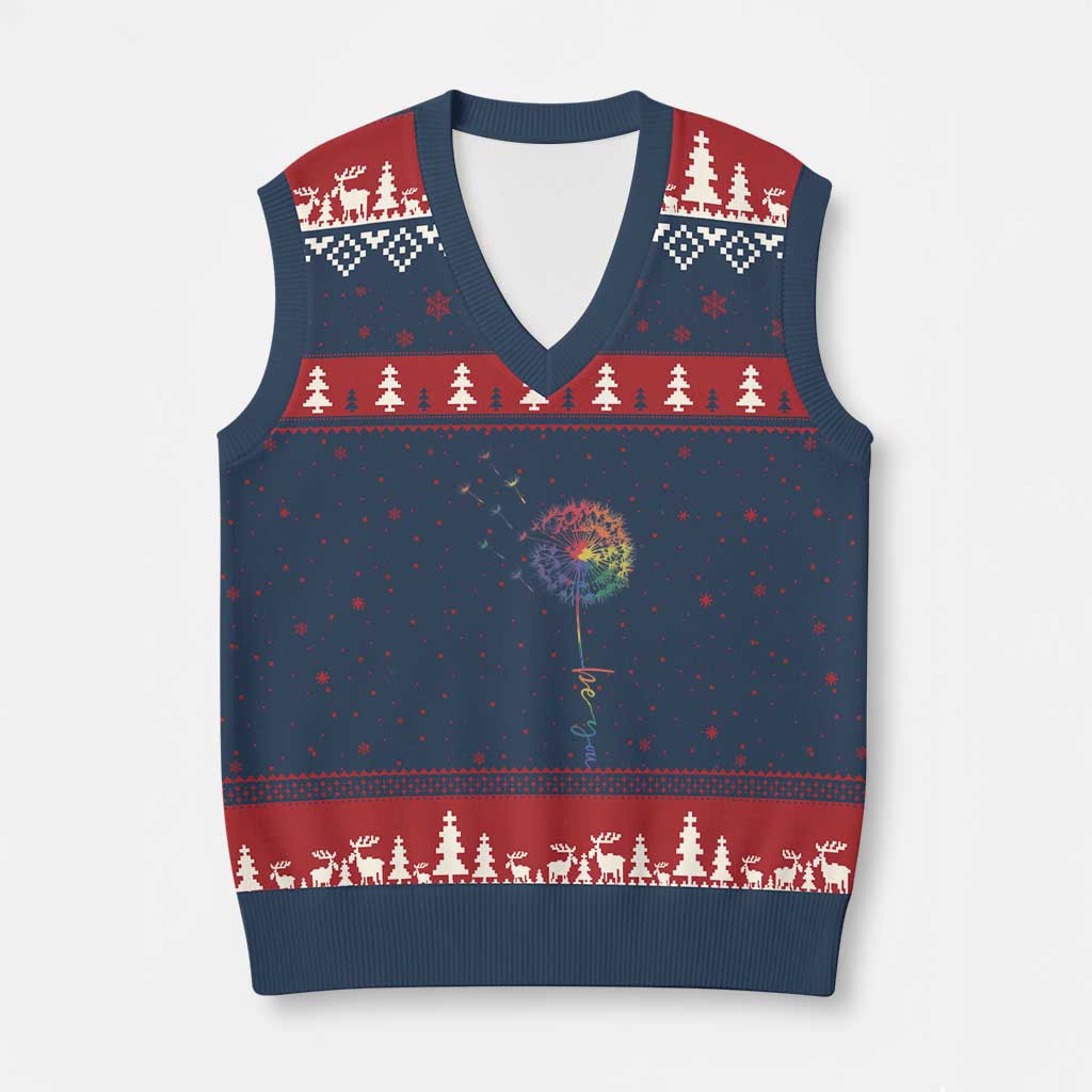 Be You LGBT Rainbow Dandelion V-Neck Knit Sweater Vest Pride Month Support