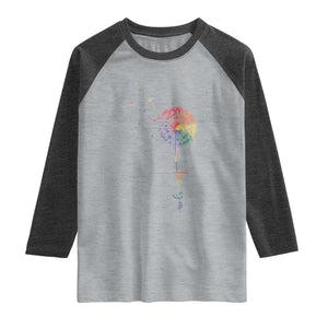 Be You LGBT Rainbow Dandelion Raglan Shirt Pride Month Support TS12 Heather Gray Heather Charcoal Print Your Wear