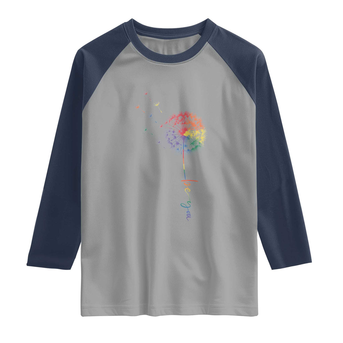 Be You LGBT Rainbow Dandelion Raglan Shirt Pride Month Support TS12 Sport Gray Navy Print Your Wear