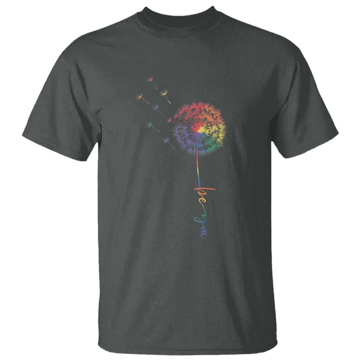 Be You LGBT Rainbow Dandelion T Shirt Pride Month Support TS12 Dark Heather Print Your Wear