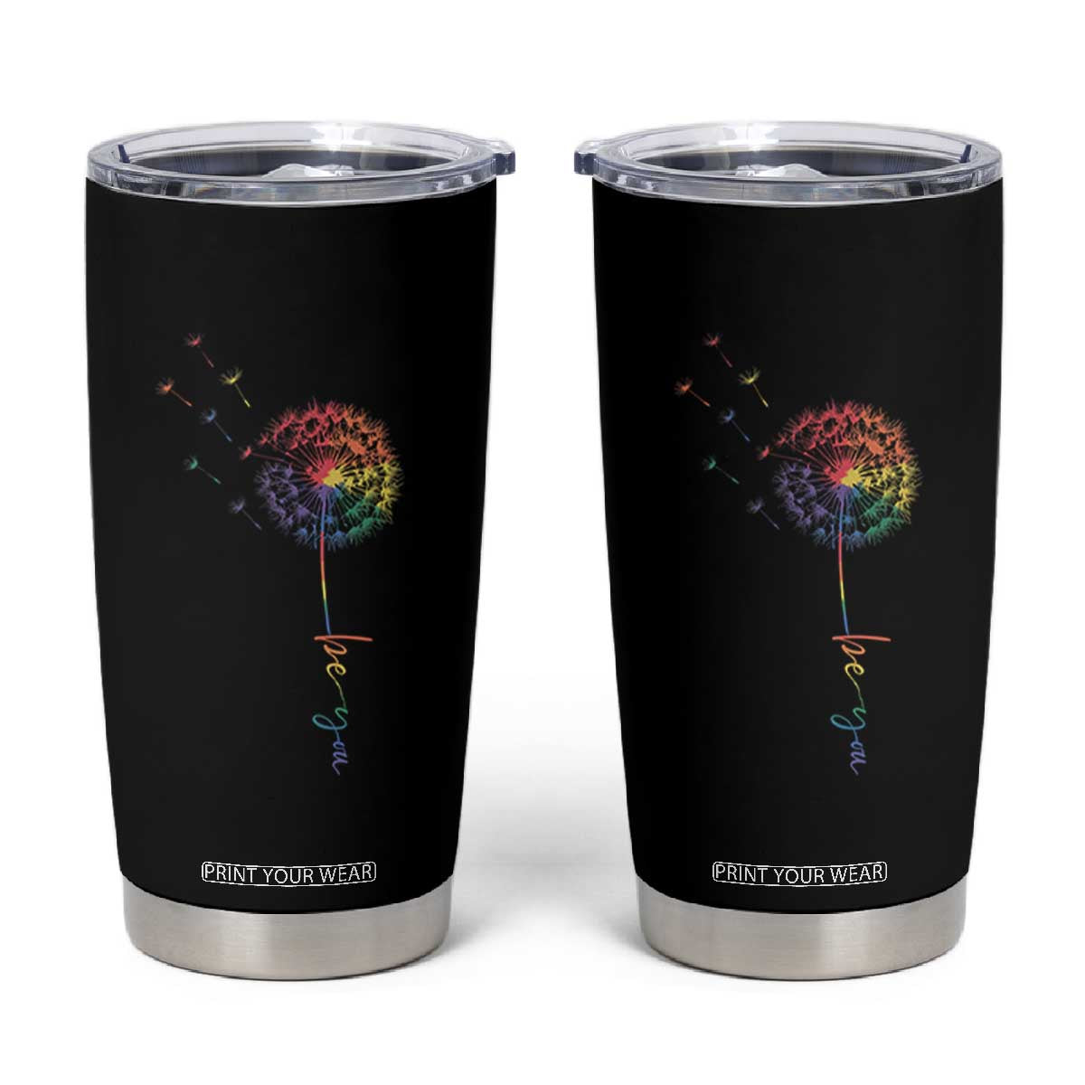 Be You LGBT Rainbow Dandelion Tumbler Cup Pride Month Support TS12 Black Print Your Wear