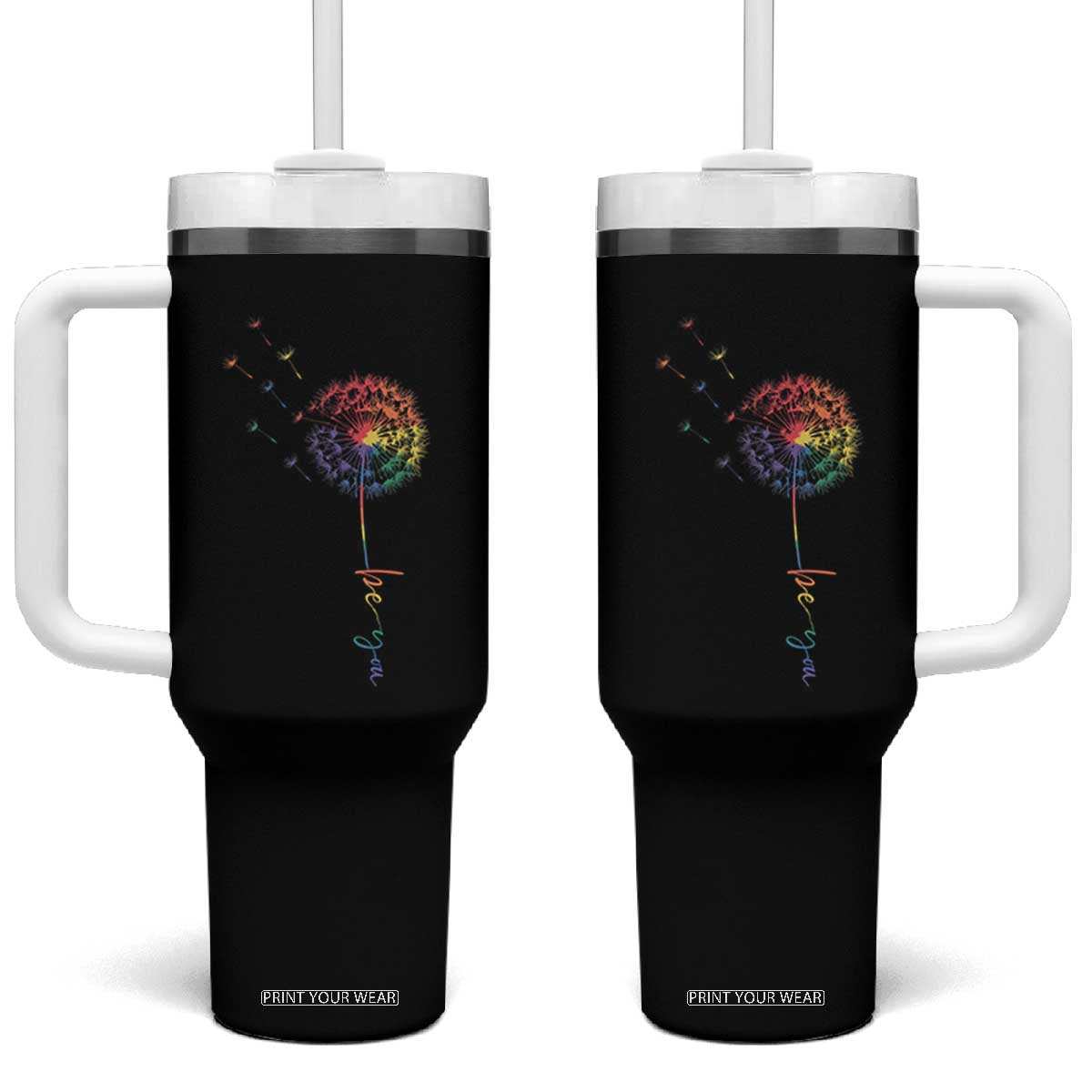 Be You LGBT Rainbow Dandelion Tumbler With Handle Pride Month Support TS12 One Size: 40 oz Black Print Your Wear