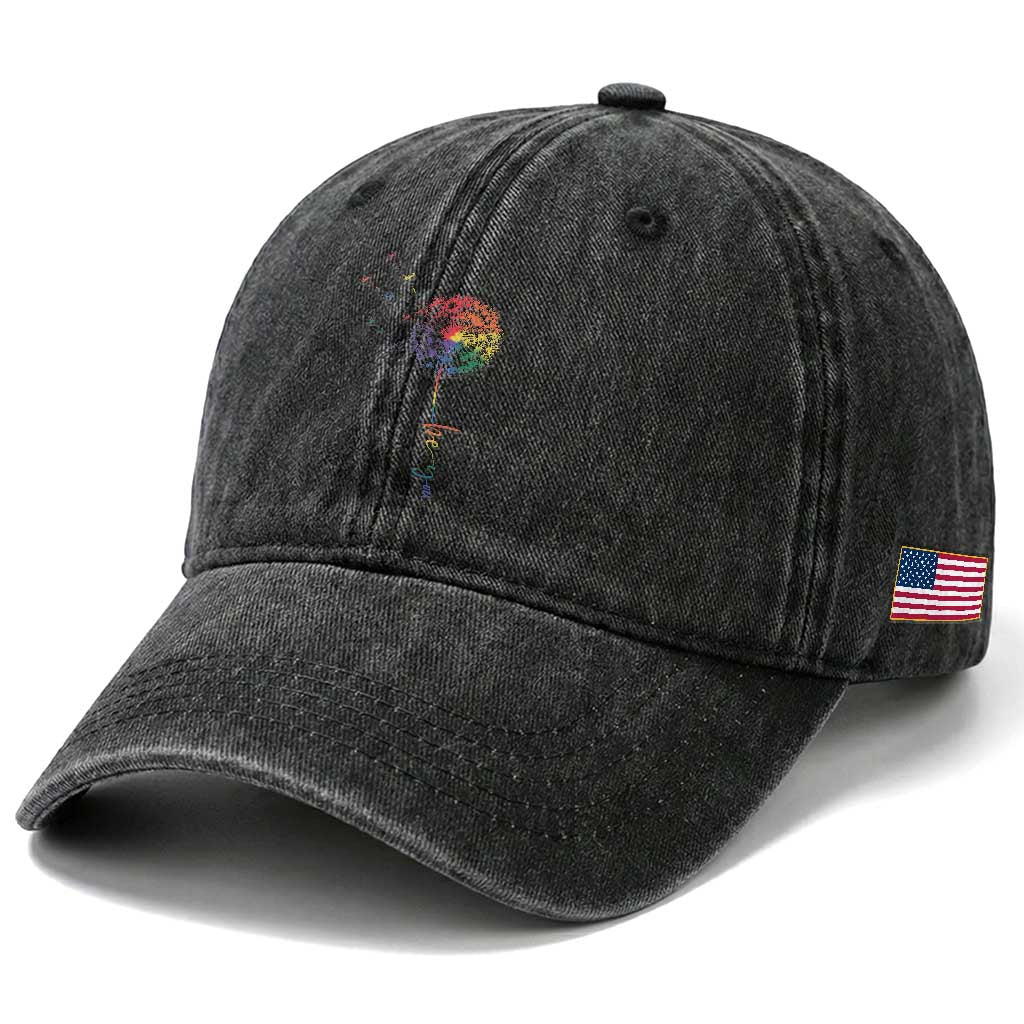 Be You LGBT Rainbow Dandelion Washed Cotton Baseball Cap Pride Month Support TS12 Print Your Wear