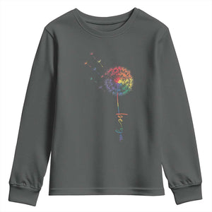 Be You LGBT Rainbow Dandelion Youth Sweatshirt Pride Month Support TS12 Dark Heather Print Your Wear