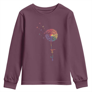 Be You LGBT Rainbow Dandelion Youth Sweatshirt Pride Month Support TS12 Maroon Print Your Wear