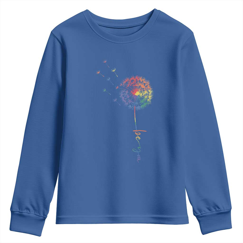 Be You LGBT Rainbow Dandelion Youth Sweatshirt Pride Month Support TS12 Royal Blue Print Your Wear