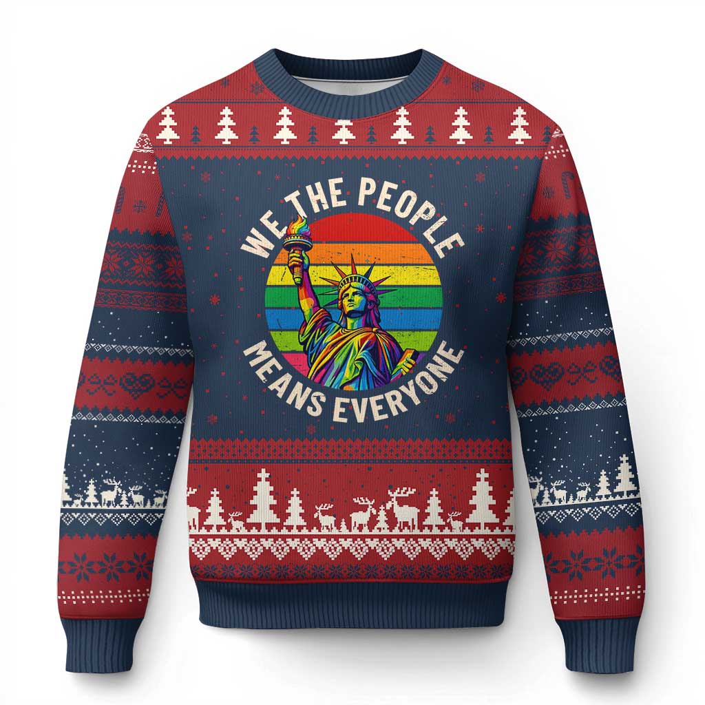 Rainbow Statue Of Liberty LGBTQ Pride Ugly Christmas Sweater We The People Means Everyone TS12 Navy Red Print Your Wear