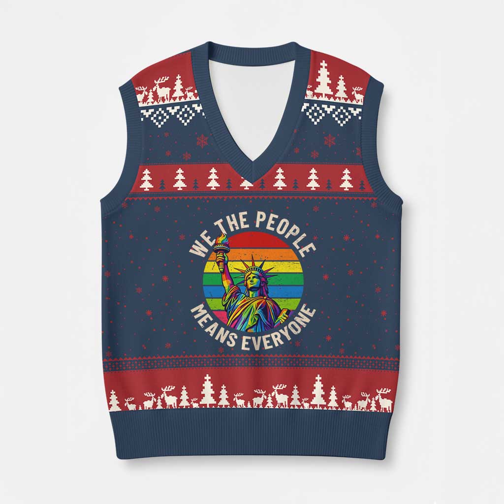 Rainbow Statue Of Liberty LGBTQ Pride V-Neck Knit Sweater Vest We The People Means Everyone TS12 Navy Red Print Your Wear
