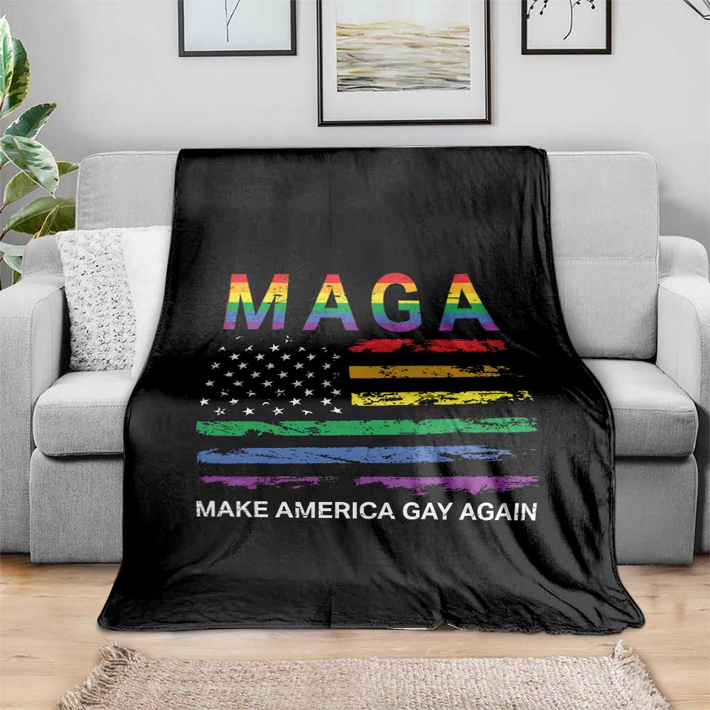 Make America Gay Again LGBTQ Pride Throw Blanket Funny Political Pride Graphic