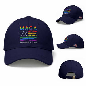 Make America Gay Again LGBTQ Pride Baseball Cap Funny Political Pride Graphic TS12 Baseball Cap Universal Fit Dark Blue Print Your Wear