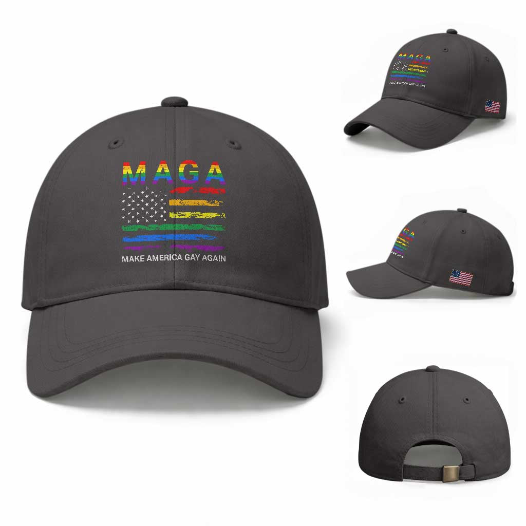 Make America Gay Again LGBTQ Pride Baseball Cap Funny Political Pride Graphic TS12 Baseball Cap Universal Fit Dark Gray Print Your Wear