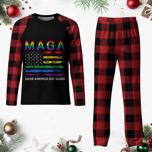 Make America Gay Again LGBTQ Pride Plaid Pajama Set Funny Political Pride Graphic