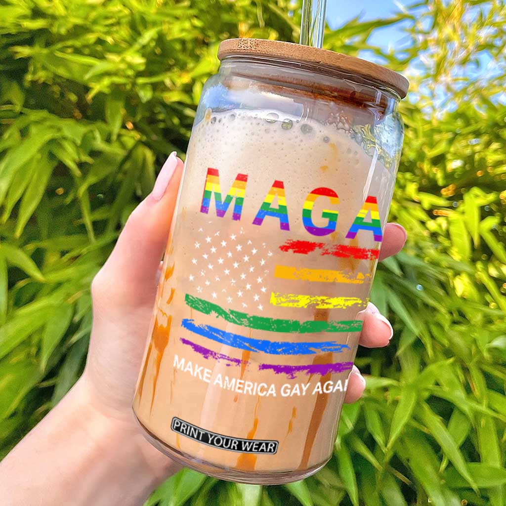 Make America Gay Again LGBTQ Pride Glass Can Funny Political Pride Graphic TS12 Black Print Your Wear