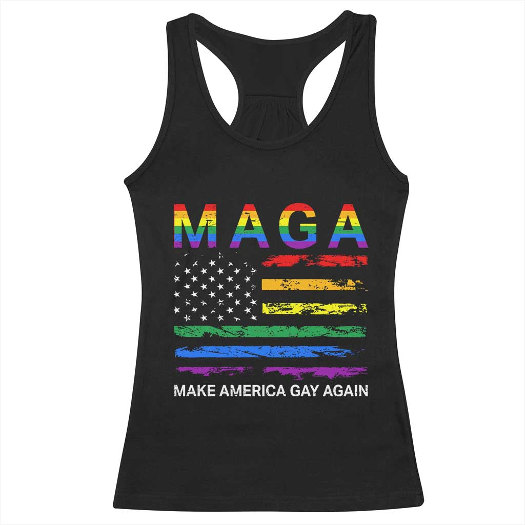 Make America Gay Again LGBTQ Pride Racerback Tank Top Funny Political Pride Graphic