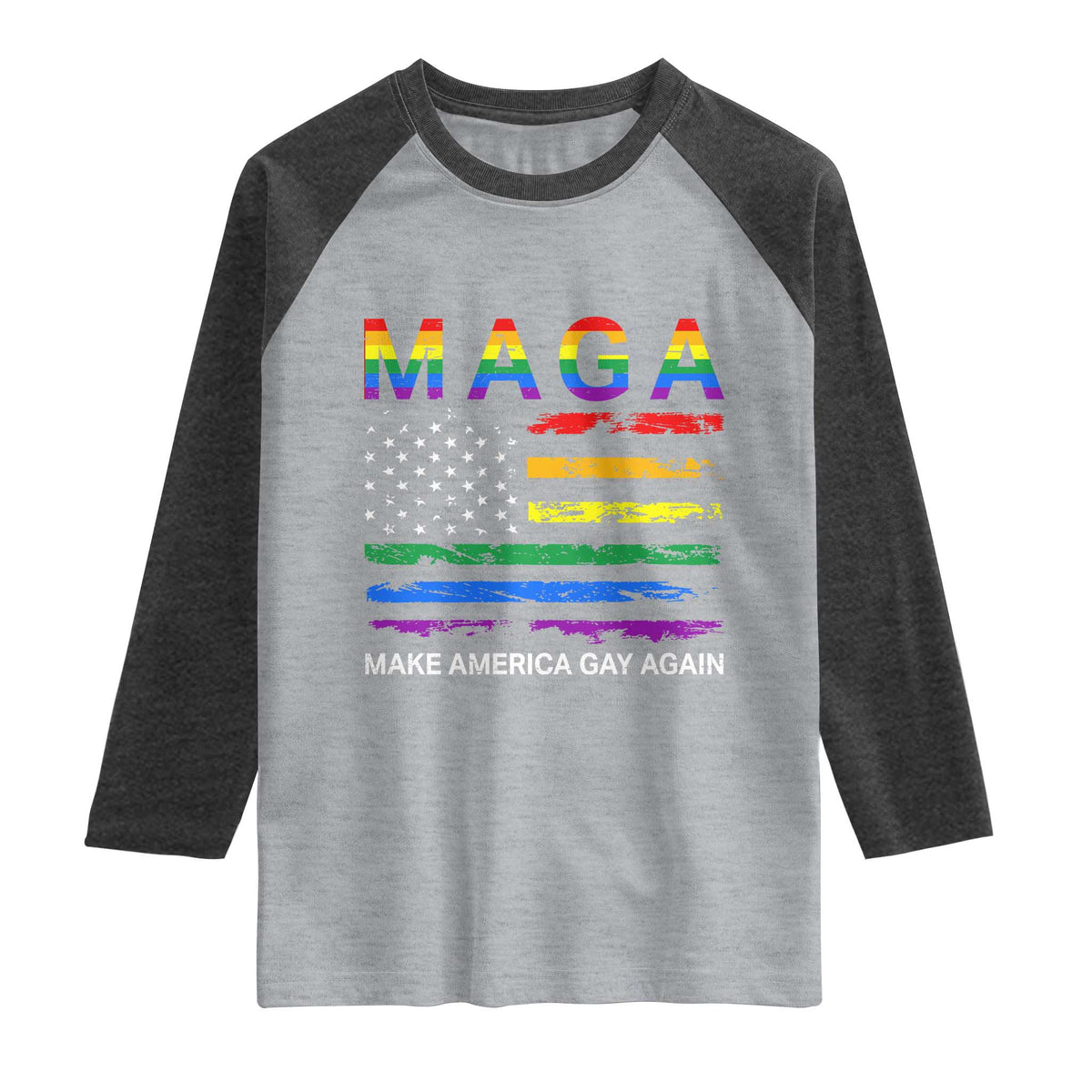 Make America Gay Again LGBTQ Pride Raglan Shirt Funny Political Pride Graphic