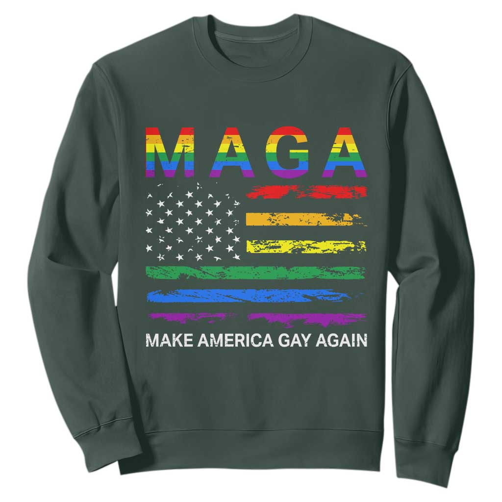 Make America Gay Again LGBTQ Pride Sweatshirt Funny Political Pride Graphic TS12 Dark Forest Green Print Your Wear