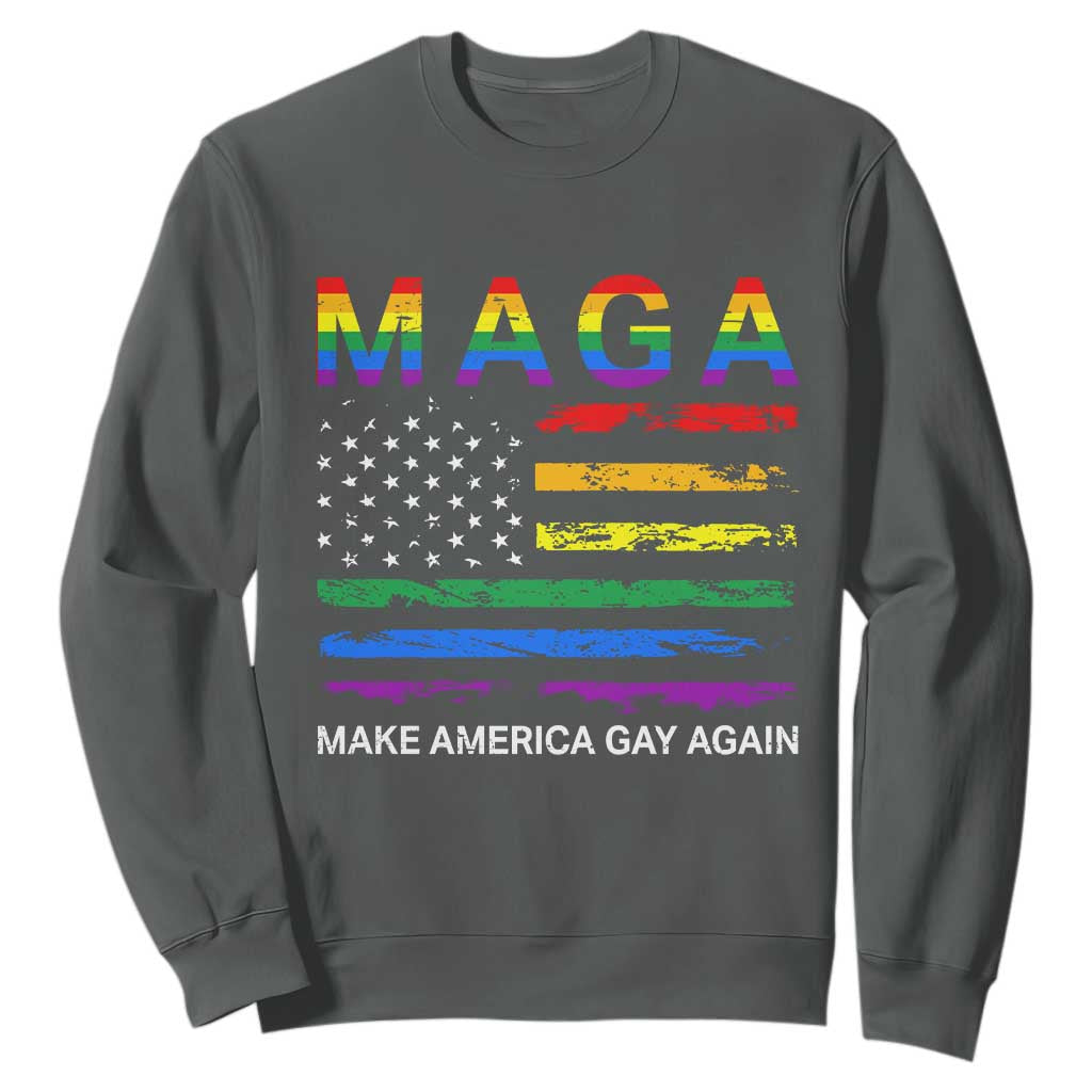 Make America Gay Again LGBTQ Pride Sweatshirt Funny Political Pride Graphic TS12 Dark Heather Print Your Wear
