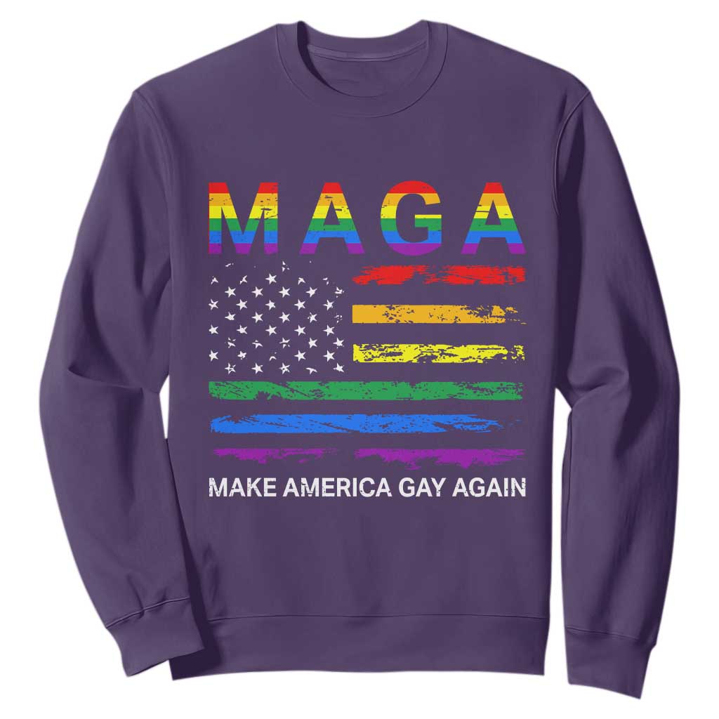 Make America Gay Again LGBTQ Pride Sweatshirt Funny Political Pride Graphic TS12 Purple Print Your Wear
