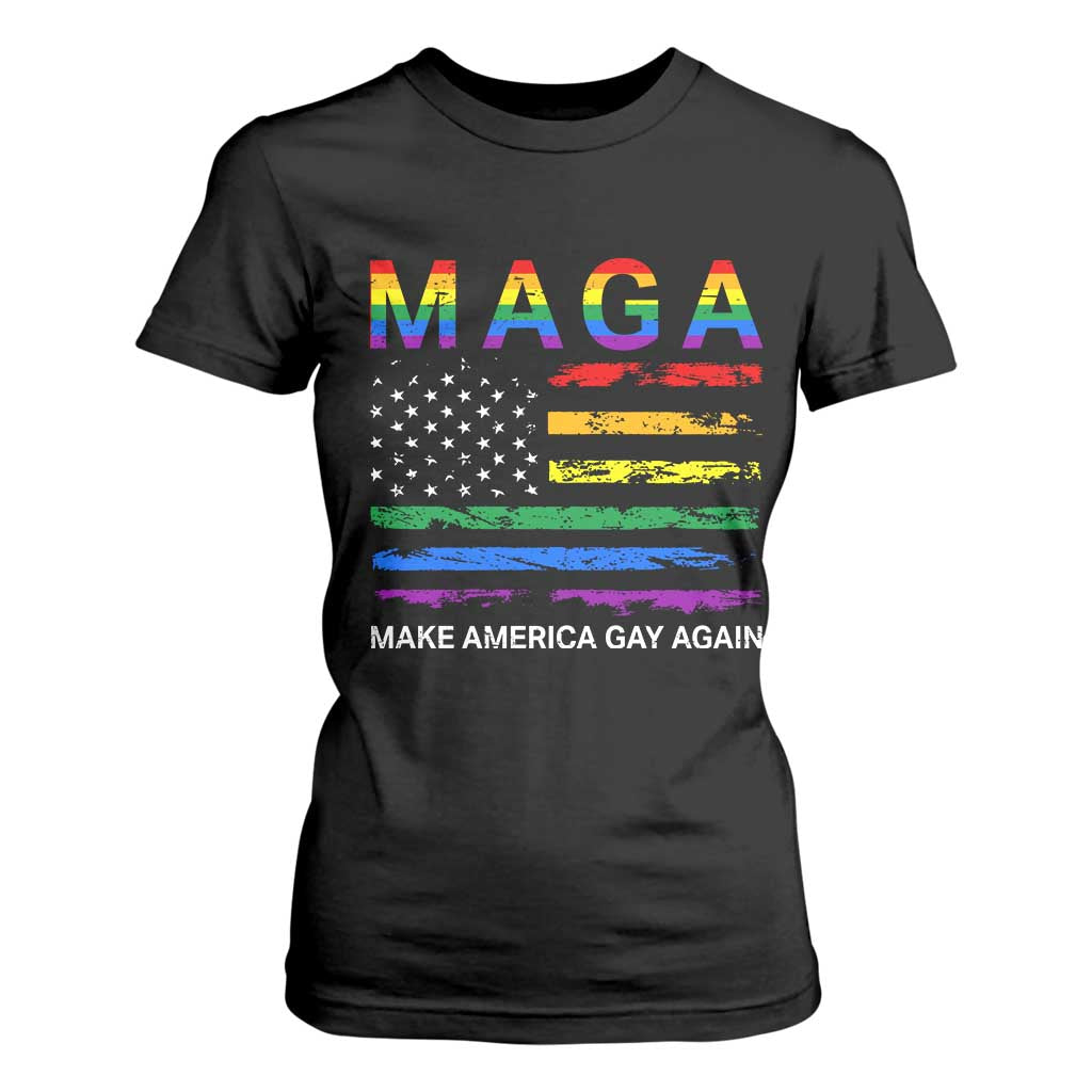 Make America Gay Again LGBTQ Pride T Shirt For Women Funny Political Pride Graphic