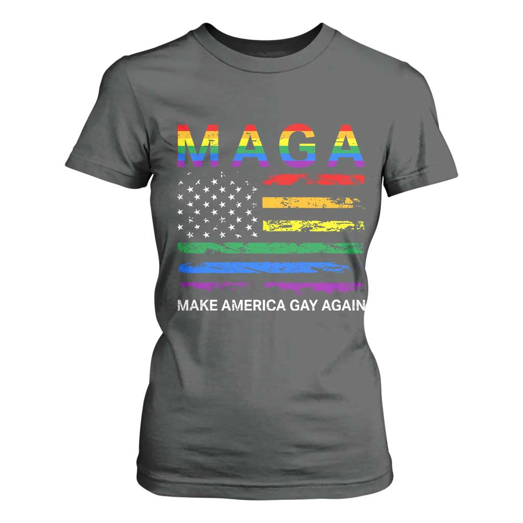 Make America Gay Again LGBTQ Pride T Shirt For Women Funny Political Pride Graphic