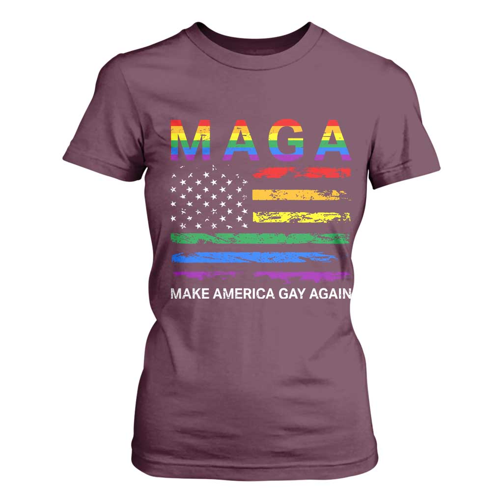Make America Gay Again LGBTQ Pride T Shirt For Women Funny Political Pride Graphic