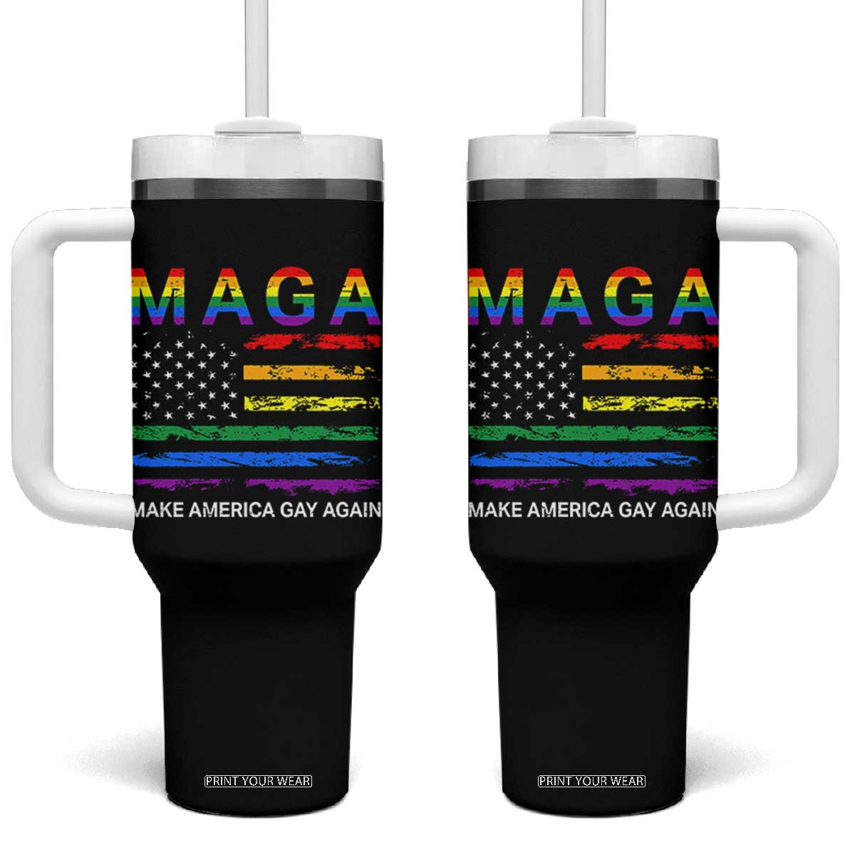 Make America Gay Again LGBTQ Pride Tumbler With Handle Funny Political Pride Graphic TS12 One Size: 40 oz Black Print Your Wear