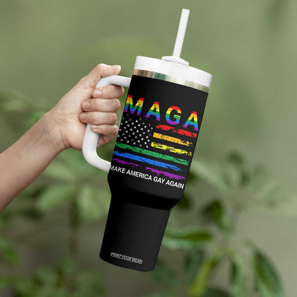 Make America Gay Again LGBTQ Pride Tumbler With Handle Funny Political Pride Graphic TS12 Print Your Wear