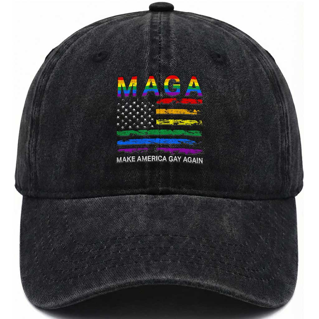 Make America Gay Again LGBTQ Pride Washed Cotton Baseball Cap Funny Political Pride Graphic