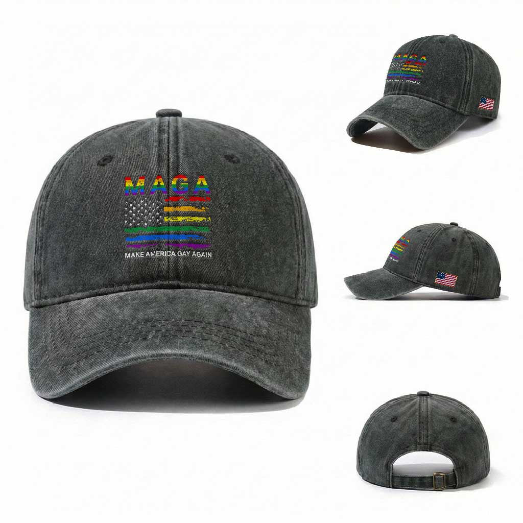 Make America Gay Again LGBTQ Pride Washed Cotton Baseball Cap Funny Political Pride Graphic