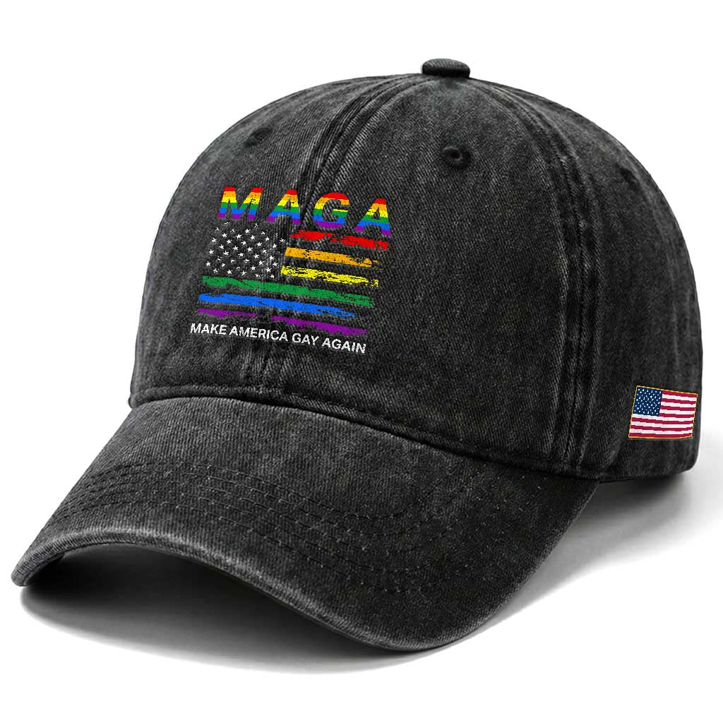 Make America Gay Again LGBTQ Pride Washed Cotton Baseball Cap Funny Political Pride Graphic