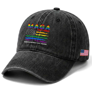 Make America Gay Again LGBTQ Pride Washed Cotton Baseball Cap Funny Political Pride Graphic