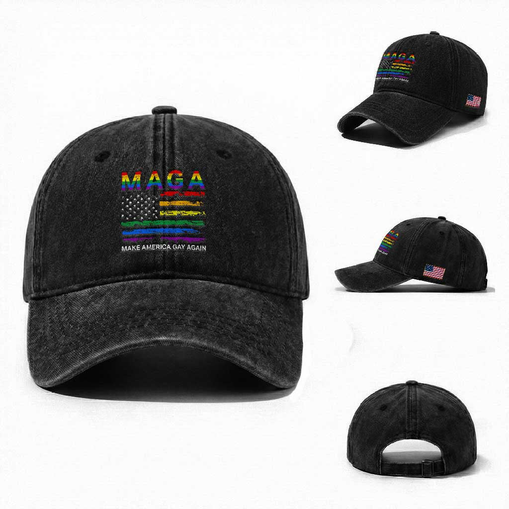 Make America Gay Again LGBTQ Pride Washed Cotton Baseball Cap Funny Political Pride Graphic