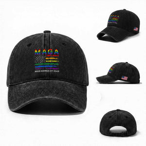 Make America Gay Again LGBTQ Pride Washed Cotton Baseball Cap Funny Political Pride Graphic