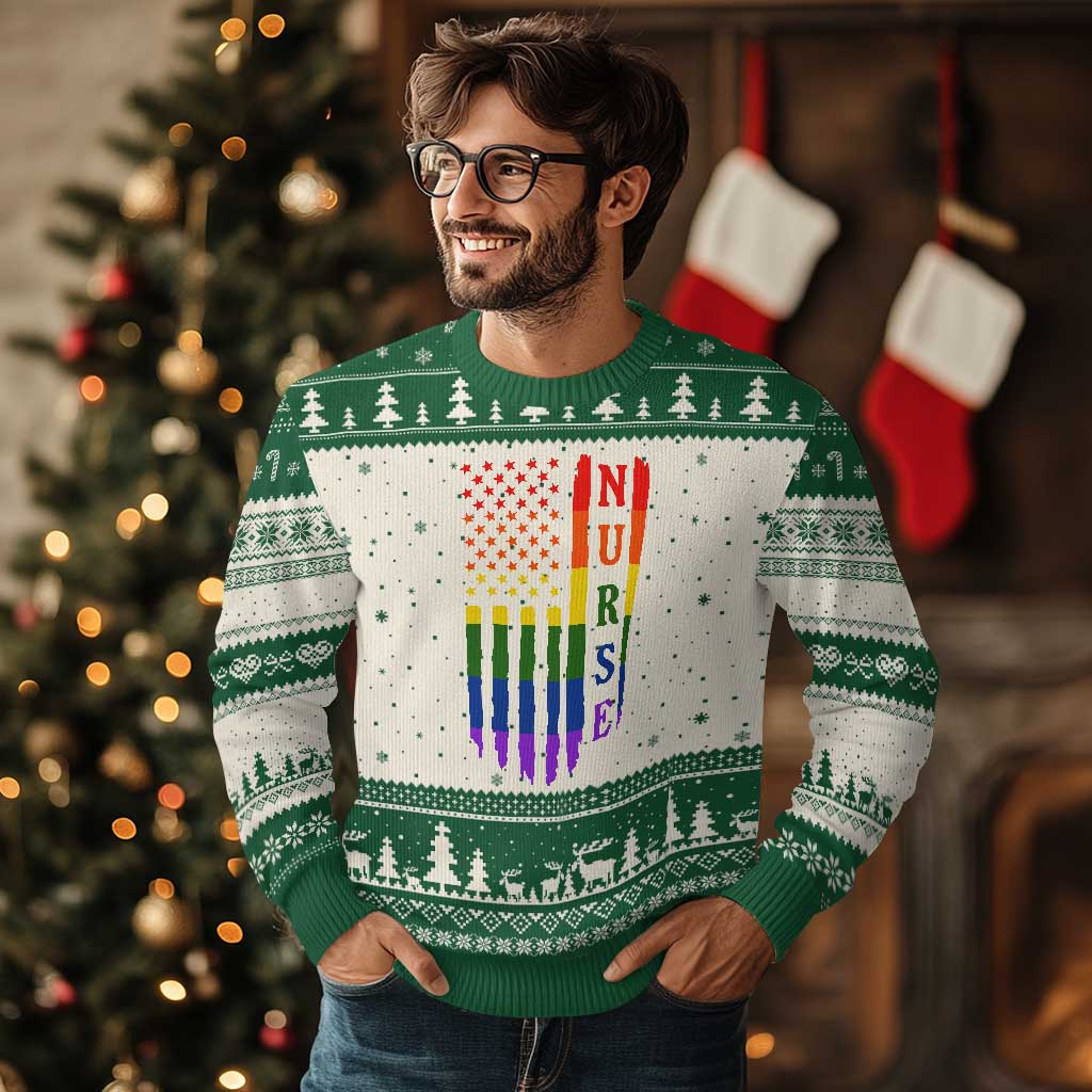 Rainbow RN Ally Pride Month Ugly Christmas Sweater LGBTQ Healthcare Worker