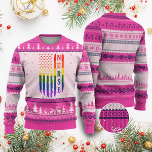 Rainbow RN Ally Pride Month Ugly Christmas Sweater LGBTQ Healthcare Worker