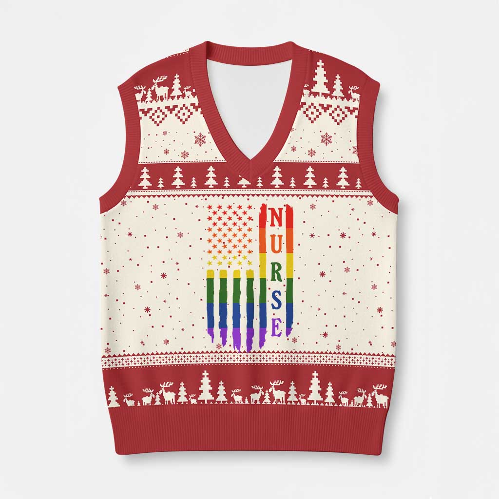 Rainbow RN Ally Pride Month V-Neck Knit Sweater Vest LGBTQ Healthcare Worker TS12 Beige Red Print Your Wear