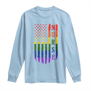 Rainbow RN Ally Pride Month Long Sleeve Shirt LGBTQ Healthcare Worker TS12 Light Blue Print Your Wear