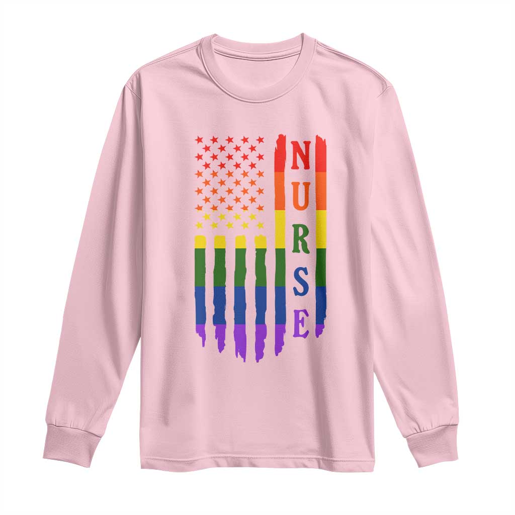 Rainbow RN Ally Pride Month Long Sleeve Shirt LGBTQ Healthcare Worker TS12 Light Pink Print Your Wear