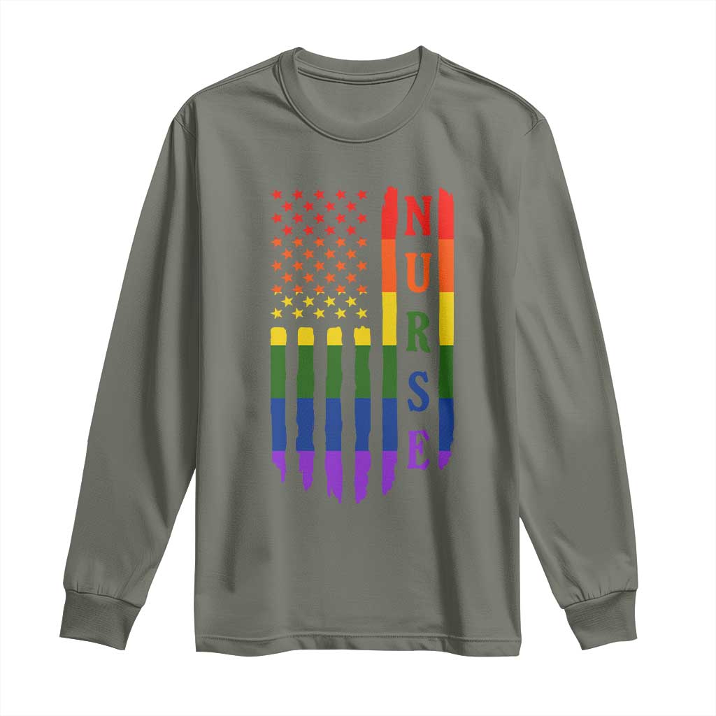 Rainbow RN Ally Pride Month Long Sleeve Shirt LGBTQ Healthcare Worker TS12 Military Green Print Your Wear