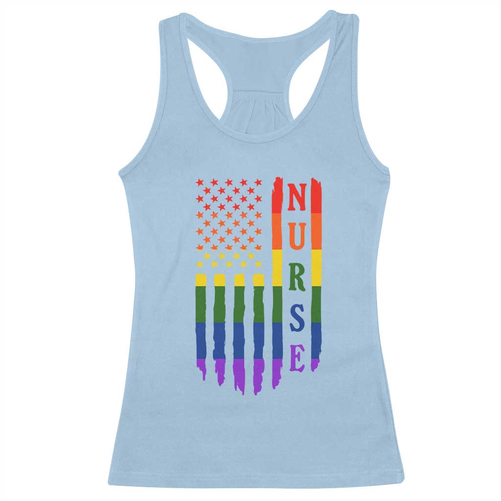 Rainbow RN Ally Pride Month Racerback Tank Top LGBTQ Healthcare Worker TS12 Light Blue Print Your Wear